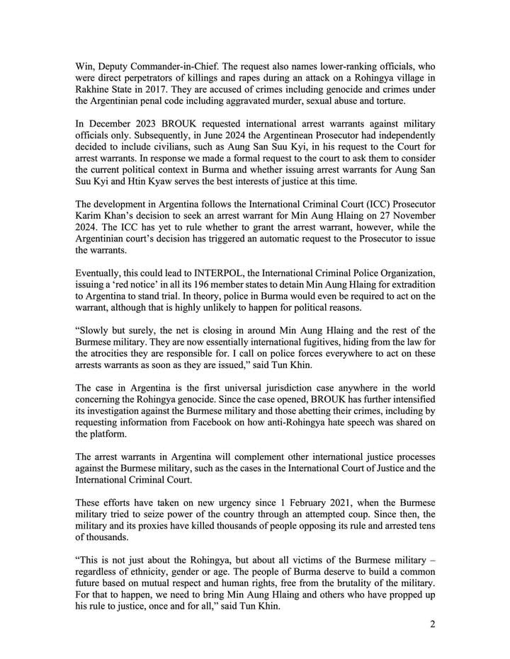 shafiur's tweet photo. BREAKING: Argentina issues international arrest warrants for Min Aung Hlaing & other Myanmar military officials over the Rohingya genocide.

But Aung San Suu Kyi? Added by the Argentine prosecutor in 2024, but faced pushback from BROUK. A legal fudge or a political calculation? The document does not confirm whether the court ultimately issued a warrant for her, but it does highlight that her name was considered in the broader legal process.