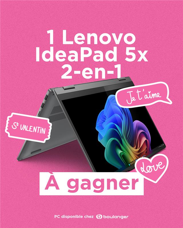 ❤️ CONCOURS ❤️ 
Parce que l'amour, c'est ne faire qu'un. On vous fait gagner un ordinateur Lenovo IdeaPad 2-en-1 ! 🎁 

Pour participer : Follow <a href="/lenovofr/">Lenovo France</a> + tag en commentaire la personne de ton cœur ! 

Tirage au sort le 21 février ! 
Bonne chance à tous ;)