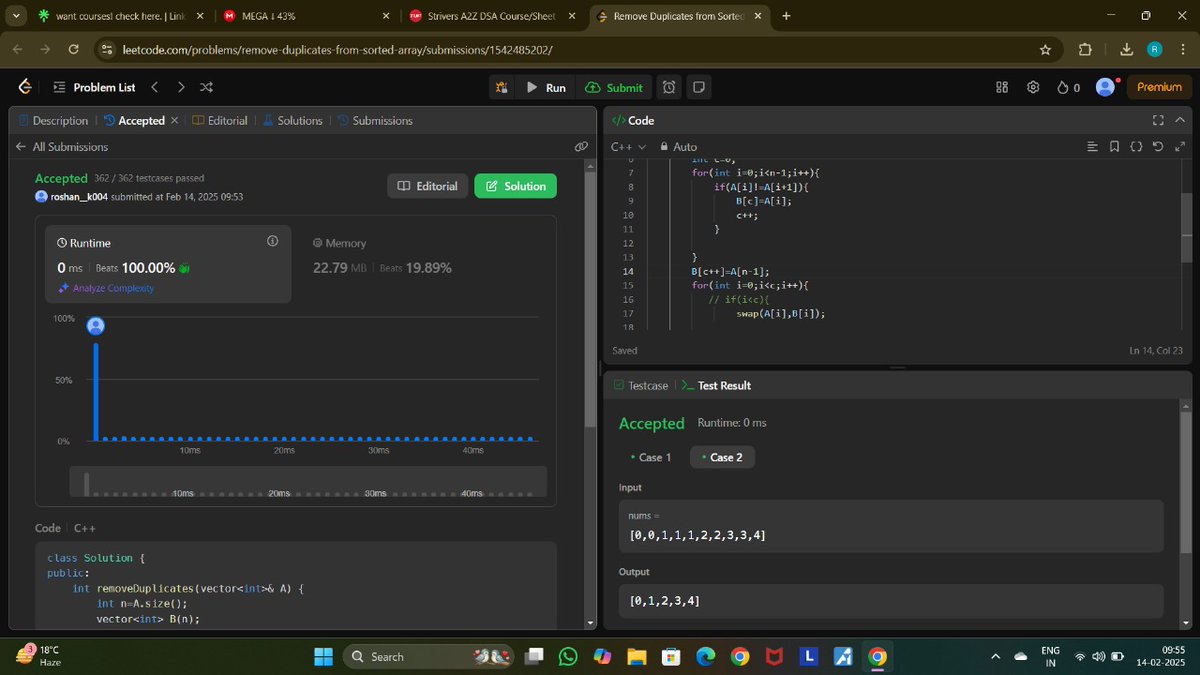 Roshan7065's tweet image. #Day 8/75
✅Solved 4 questions from striver a2z dsa sheet
✅ Remove duplicates from sorted array (Leetcode).
✅Left rotate an array by d places(Leetcode)
✅Move zeros to end(Leetcode).
#codechallenge