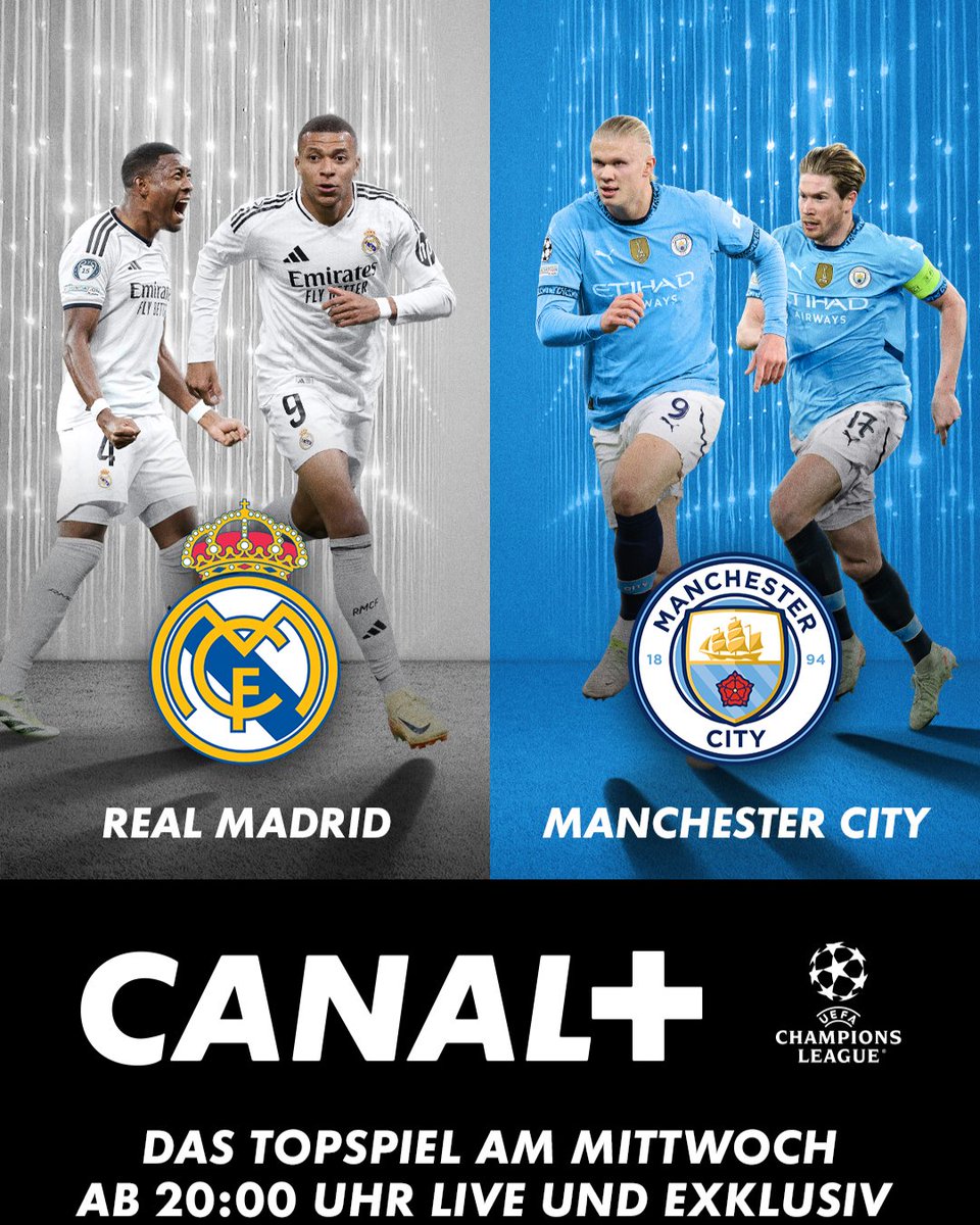 🔥⚽ Am Mittwoch übertragen wir das K.-o.-Play-Off-Rückspiel zwischen Real Madrid und Manchester City. 

Das Topspiel gibt es live und exklusiv ab 20 Uhr nur auf CANAL+! 📺🔥

#UCL #RMAMCI