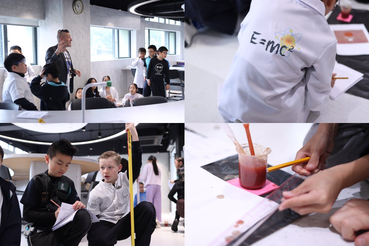 NAISHongKong's tweet image. Our Year 5 students were called to assist with a criminal investigation! Using recently learned skills around Gravity and Friction, students applied their Maths knowledge to measure and calculate average blood spatter sizes, recreating the crime scene with pinpoint precision.🧪