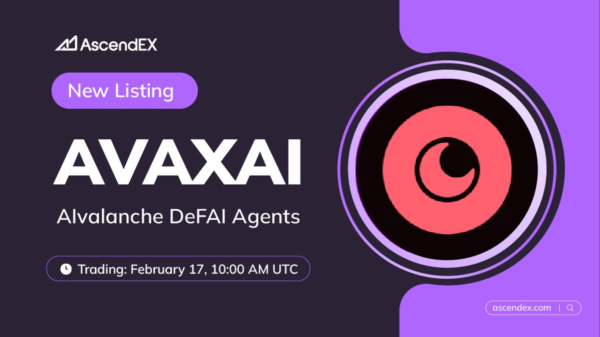 AscendEX_'s tweet photo. 🚀 #AscendEX is thrilled to announce the @ai_avalanche (#AVAXAI) listing under the trading pair #AVAXAI/USDT. Details are as follows:
✅Deposit: February 16, 10:00 AM UTC
✅Trading: February 17, 10:00 AM UTC
✅Withdrawal: February 18, 10:00 AM UTC
👀 More Details👉https://t.co/zg0DB4vnvN
🔗 Trade Now👉 https://t.co/c6hC9ODBYI
👥 Join our official group👉 https://t.co/17FuV2k15z
AscendEX: Ascend in Trading, Lead in Memes🚀✨
#AscendEX #Crypto #AVAXAI