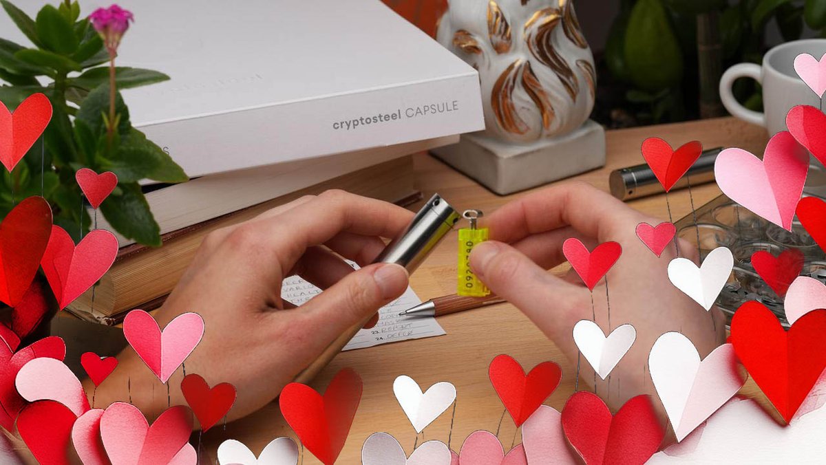 cryptosteel's tweet photo. This #ValentinesDay show your love for Bitcoin and security! Give your 🫶, secure your keys – protect them with Cryptosteel.
✅Share & RT, tag your Valentine, and if they like & reply, your Valentine could win a MotherLode Kit! 😚