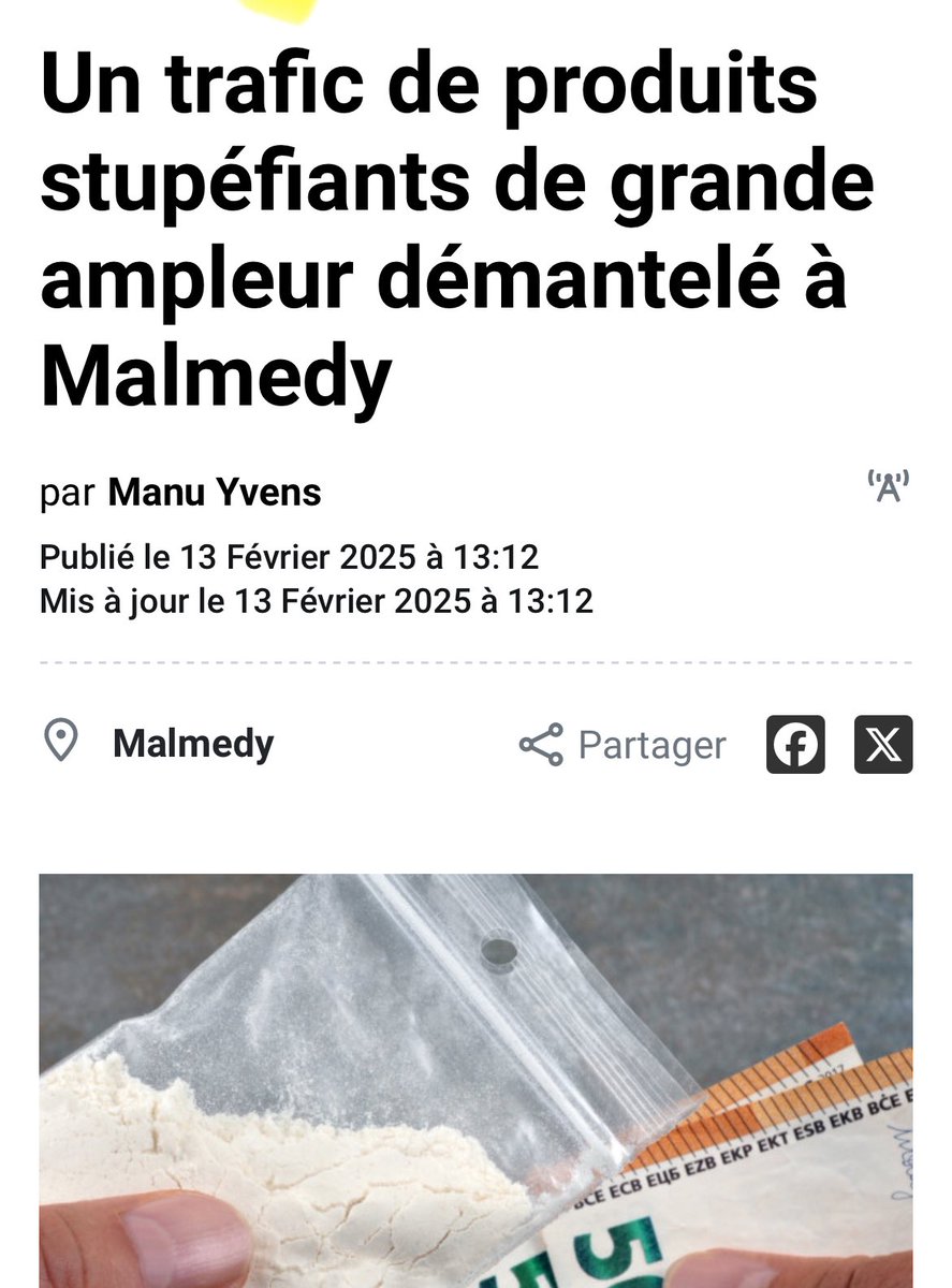 Le mercredi, le chef de groupe Engagés dénigre Charleroi au parlement en nous associant à la cocaine 

Le vendredi, on découvre un trafic de stup’ dans sa commune de Malmedy🫣

La drogue est un fléau trop grave pour le traiter à la légère. Que cet épisode puisse servir de leçon