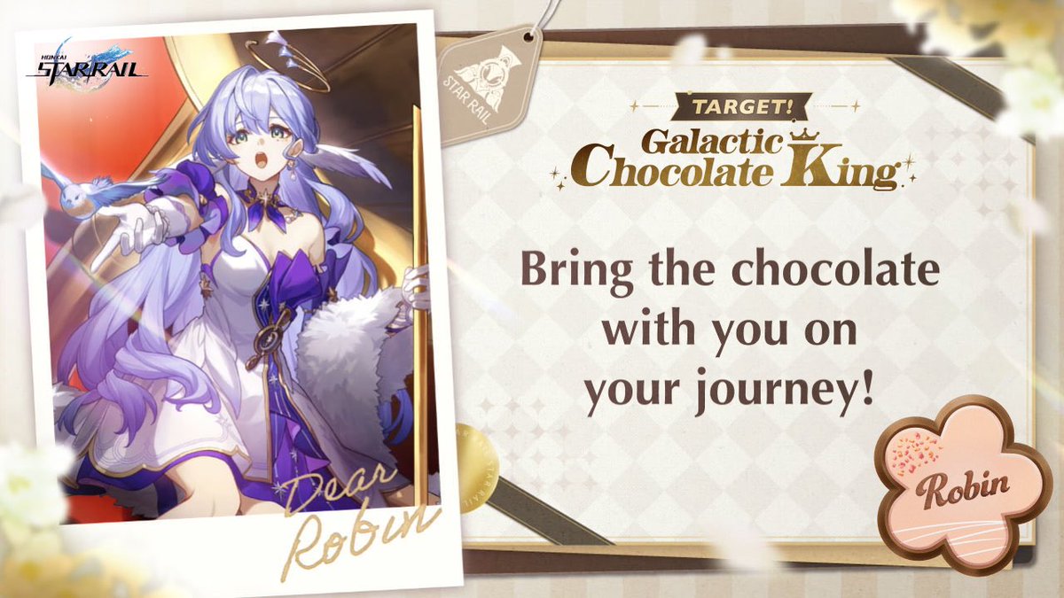 #TargetGalacticChocolateKing
I want to give a gift to #Robin

[Words you want to say to character]

🔻 Click the link below to make chocolate and receive response! Event will be open until 2/18.
chocolate2025.hsr-event.com/en/share/

<a href="/honkaistarrail/">Honkai: Star Rail</a> #HonkaiStarRail
