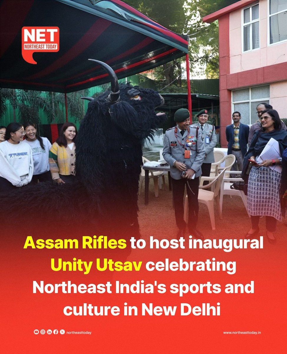NortheastToday's tweet image. #NetSnippet | Assam Rifles, in collaboration with the North East Association Social Welfare, will host the inaugural Unity Utsav, a five-day festival celebrating the sportsmanship and cultural heritage of Northeast India. The event, themed "One Voice, One Nation," will take place