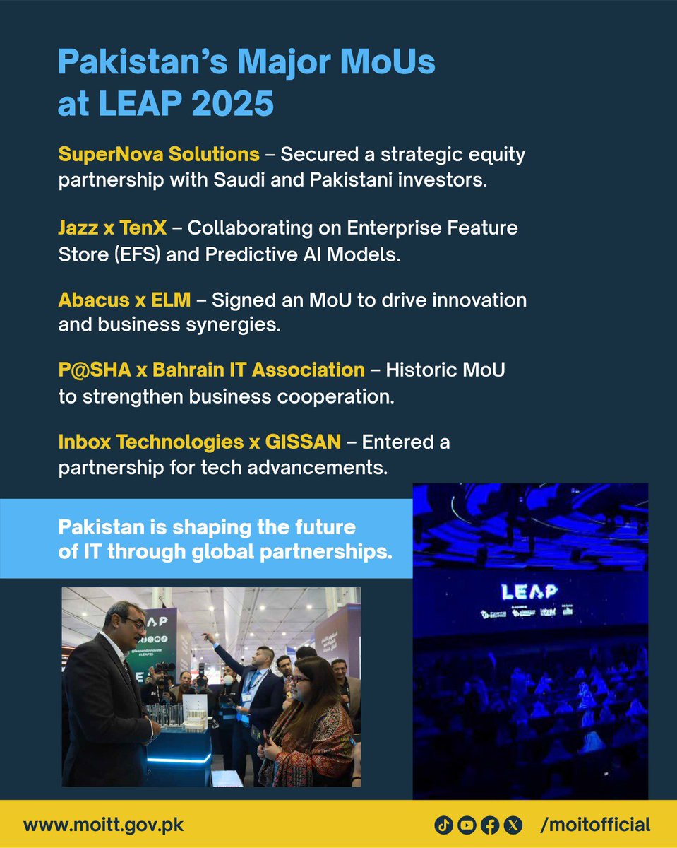 MoitOfficial's tweet image. Pakistan at LEAP 2025 - A Game-Changer in Tech!

#pakistanatleap #techpakistan #digitaltransformation #Innovation #leap2025 #moitt #shazafatima #digitalnationpakistan #dnp  #dfdi