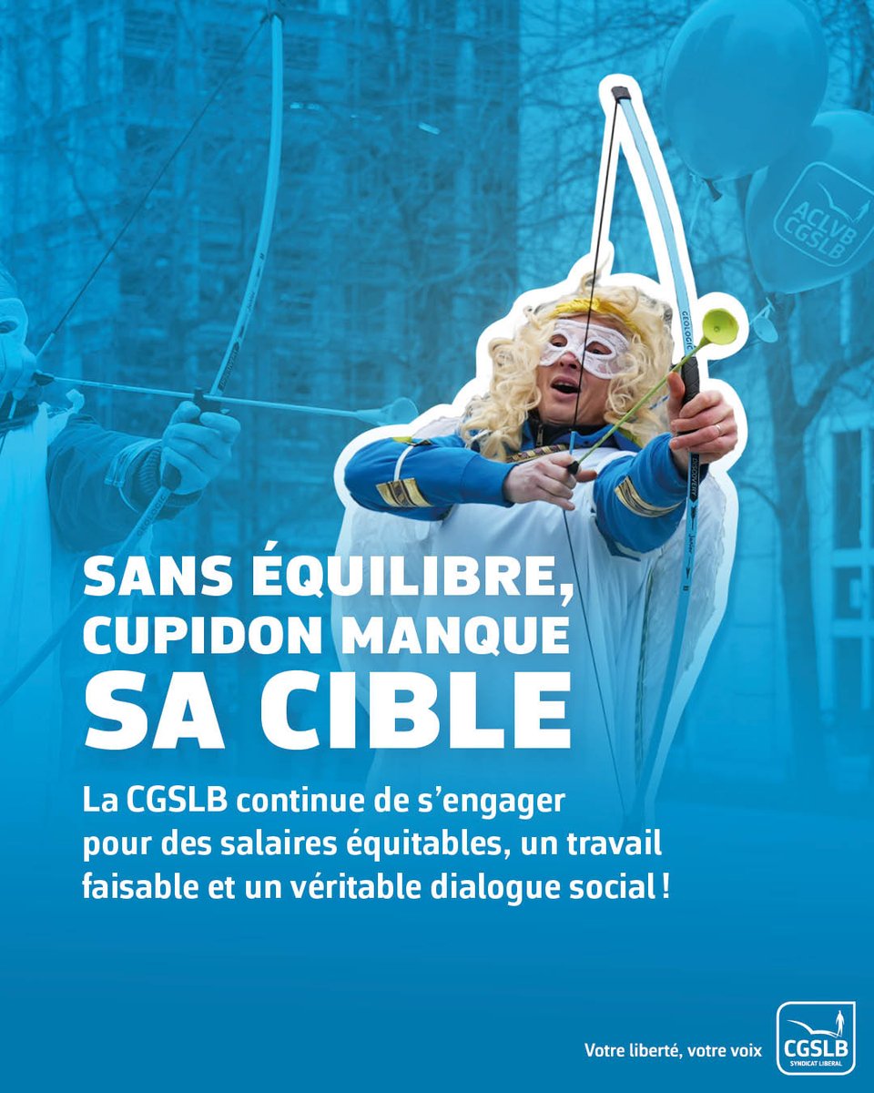 CGSLB's tweet image. Lors de la manifestation nationale d’hier, nos Cupidons ont tenté d’atteindre leur cible. Mais en raison du manque d’équilibre dans les politiques menées, ils ont manqué leur objectif : des salaires équitables, un travail faisable et un véritable dialogue social.