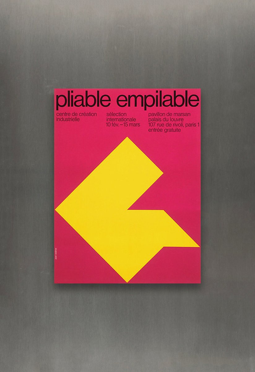 kevinharley56's tweet image. Jean Widmer. Foldable poster for the exhibition  ‘Pliable empilable’ (Foldable stackable) Centre de Création Culturelle, 1970. #jeanwidmer #foldable #stackable #posterdesign