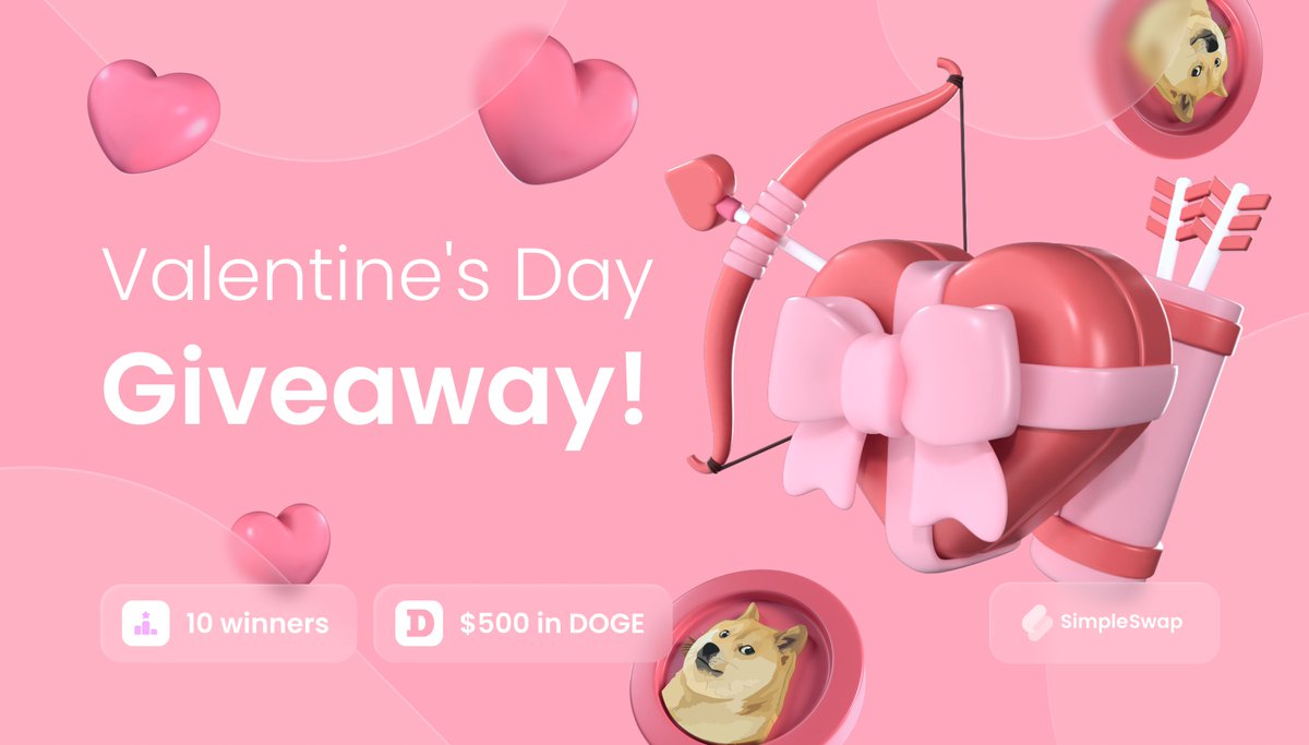 SimpleSwap (@simpleswap_io) on Twitter photo 💖 $500 $DOGE Valentine’s Giveaway!
We’re sharing the love with a $500 $DOGE giveaway!
✅ Like, RT & follow <a href="/SimpleSwap_io/">SimpleSwap</a>
✅ Comment why you love SimpleSwap
✅ Tag 3 friends
10 lucky winners will be randomly chosen on Feb 21 to win $50 in $DOGE each! Spread the love 💕 💖 $500 $DOGE Valentine’s Giveaway!
We’re sharing the love with a $500 $DOGE giveaway!
✅ Like, RT & follow <a href="/SimpleSwap_io/">SimpleSwap</a>
✅ Comment why you love SimpleSwap
✅ Tag 3 friends
10 lucky winners will be randomly chosen on Feb 21 to win $50 in $DOGE each! Spread the love 💕