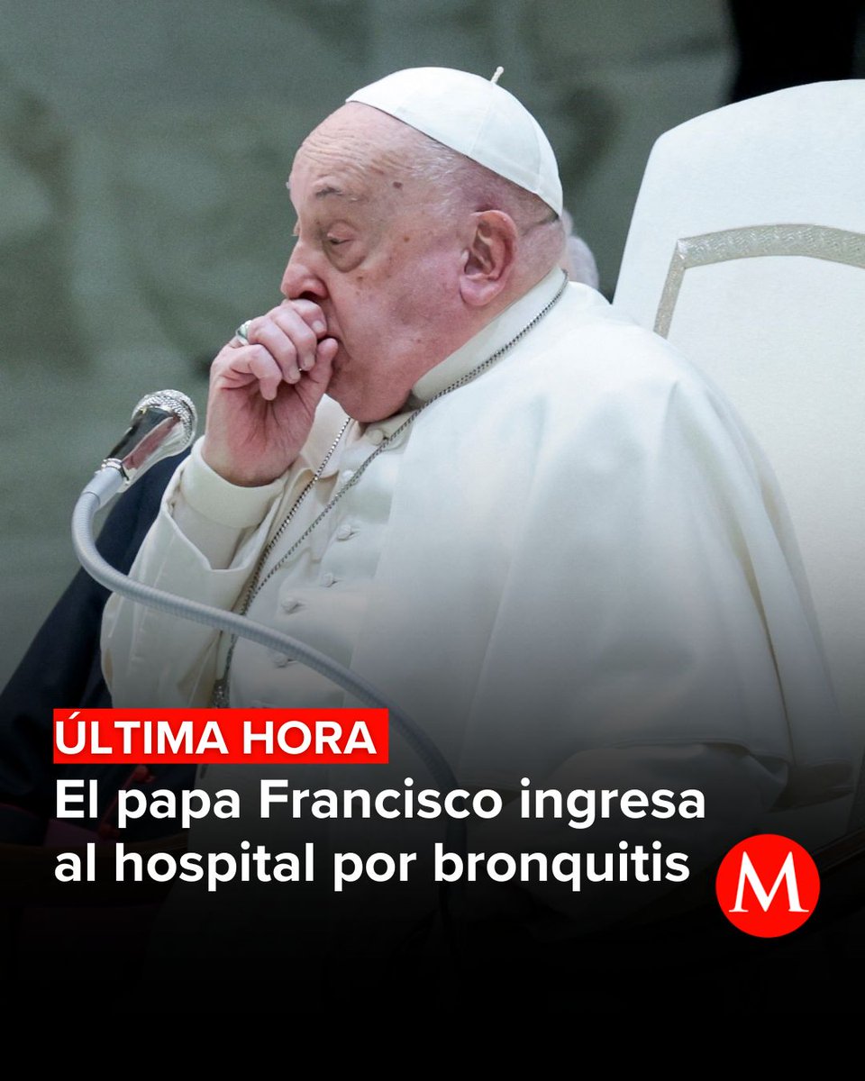 🚨✝️ #ÚLTIMAHORA | El papa Francisco fue ingresado en un hospital de Roma este viernes para someterse a unos diagnósticos y tratamientos relacionados con la bronquitis que padece en este momento, anunció la Santa Sede.

📌 El pontífice argentino de 88 años mostró dificultades