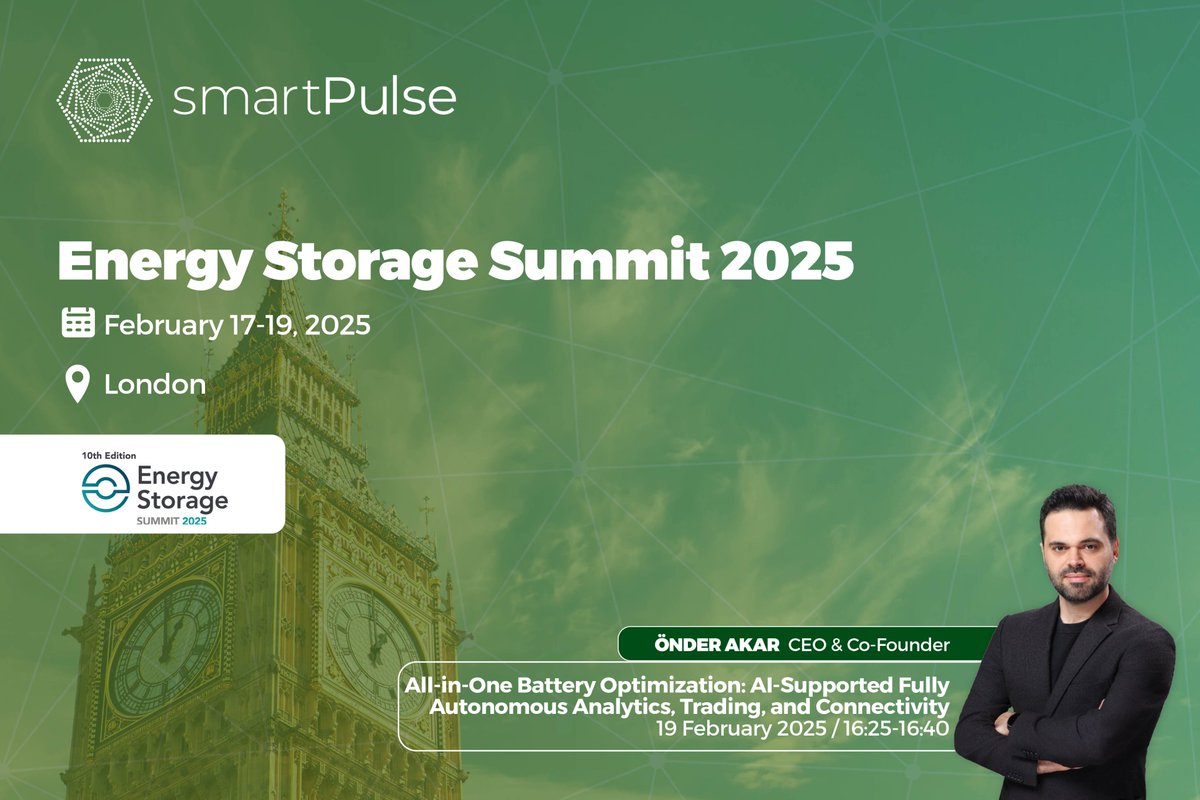 After an incredible time at E-world, we’re heading to for Energy Storage Summit 2025 in London!

Looking forward to insightful discussions on the future of battery optimization. See you there!
 
📩 Schedule a meeting: smartpulse.io/energy-storage…