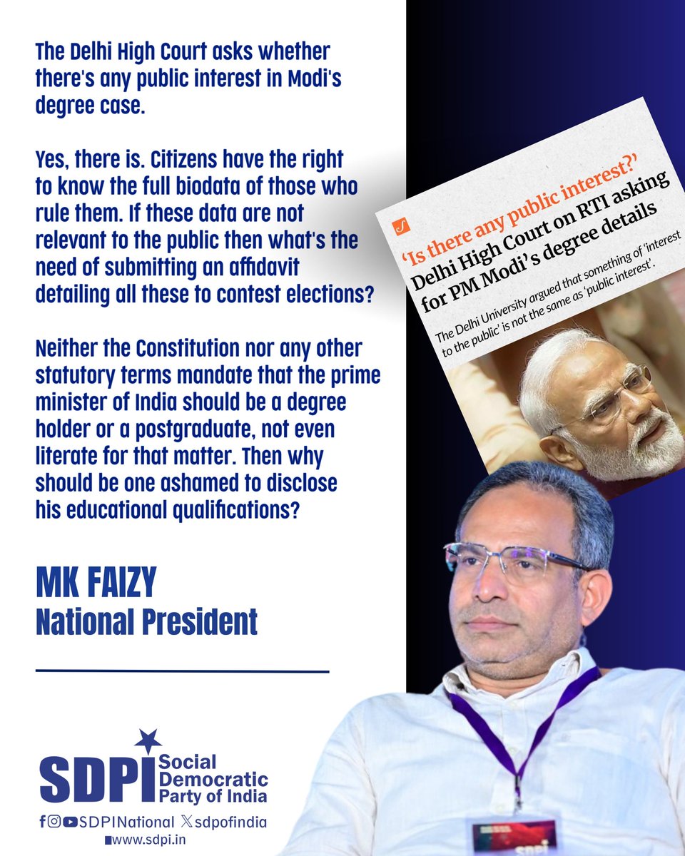 The Delhi High Court asks whether there's any public interest in Modi's degree case. Yes, there is. Citizens have the right to know the full biodata of those who rule them.