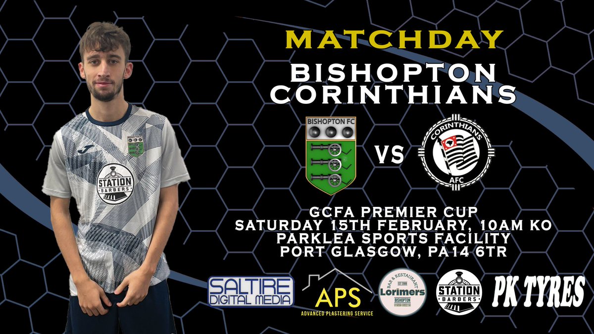 Tomorrow we are in Premier Cup Action.

Bishopton vs Corinthians @ Parklea, Port Glasgow with a 10am KO.

#monthebishy #lorimers #stationbarbers #pktyres #saltiredigitalmedia