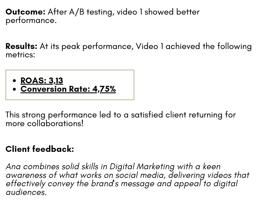 I can’t believe the incredible results and feedback I received from the CEO of a brand I’ve worked with 2 times now!

this is the kind of recognition that keeps me really motivated!

#ugceurope #ugcportugal #UGCcreator
