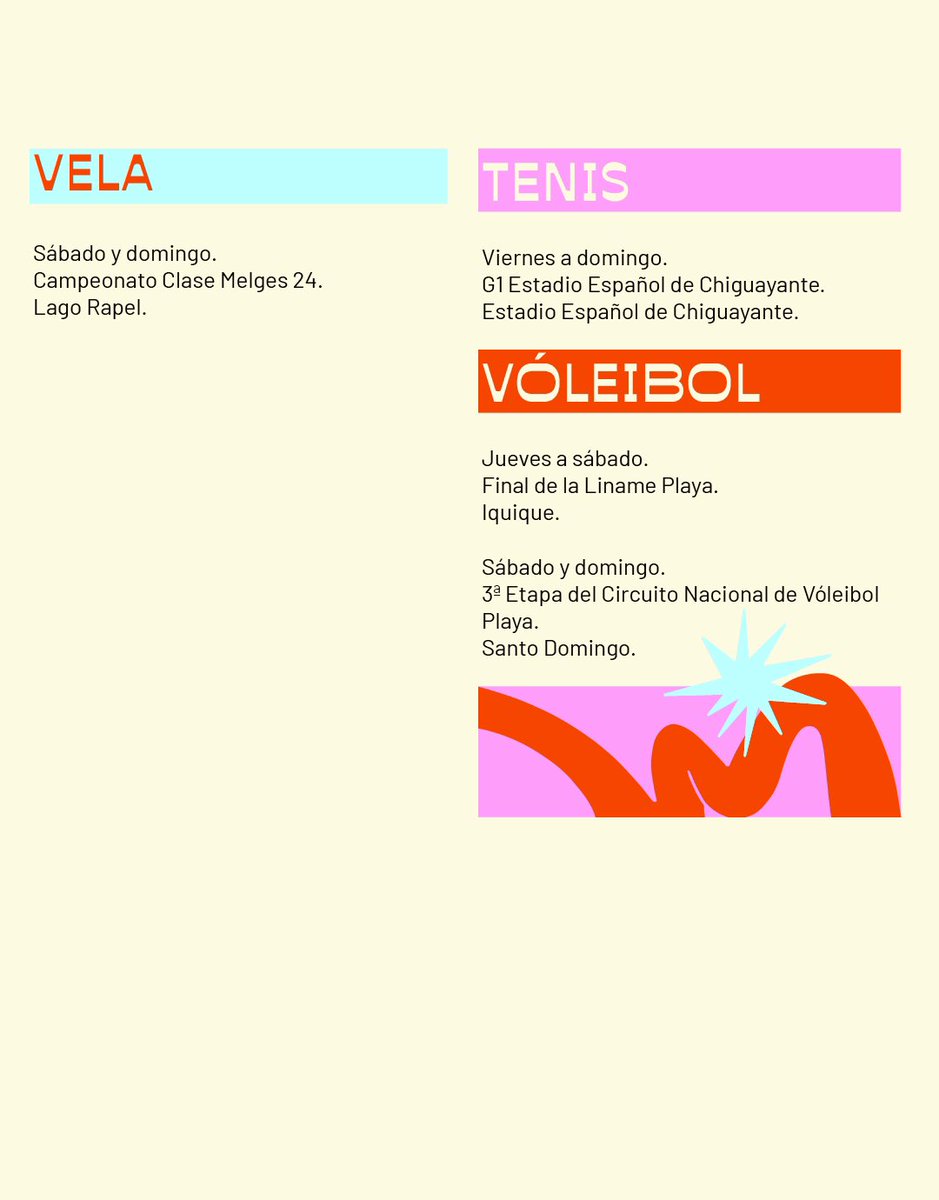 ⭐️ AGENDA DEPORTIVA DEL FIN DE SEMANA ⭐️

Revisa todas las actividades deportivas que realizarán las Federaciones en nuestro país 🤓.

#VamosTeamChile 🇨🇱