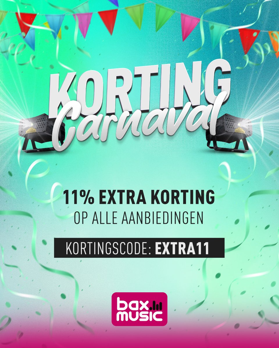Korting Carnaval is begonnen! 🎭

Scoor nu 11% EXTRA korting op al onze aanbiedingen! Gebruik de code EXTRA11 en vier feest met de beste muziekdeals. 🎶🥳
Wees er snel bij, want op = op! bax-shop.nl
#BaxMusic #Carnaval #WeSupportYourStage