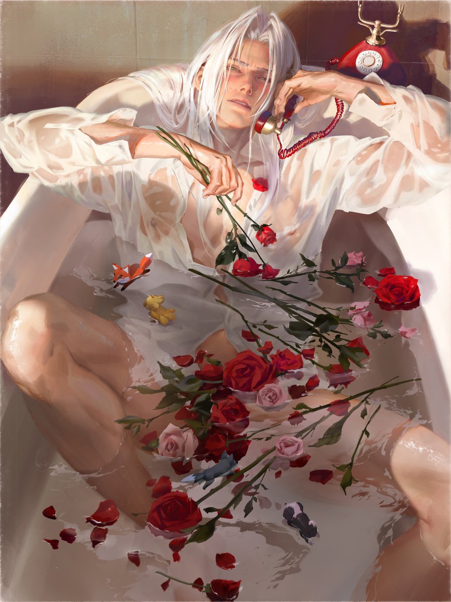 #Sephiroth 
#セフィロス受
#48次他爱他
#SephysOvertimeValentine
Sephiroth feels lonely. He makes a call. Who is on the other end? The dog, the wolf, the fox, the chocobo, or… you?😏

情人节萨右48小时活动图。
寂寞的猫拨通了情人的电话,