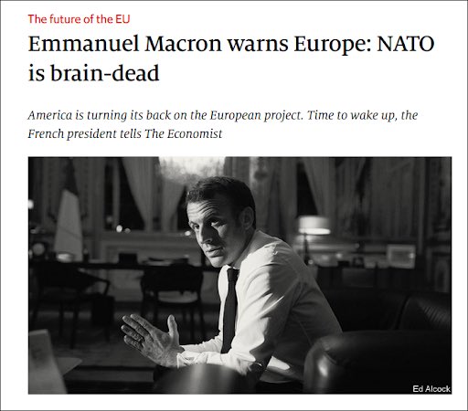 Emmanuel Macron was treated VERY harshly by american and european pundits when he said this in 2019. Let’s face it : he was right. 

American backed Nato is DEAD. Europe must unite or die. Strategic autonomy today or slavery tomorrow.