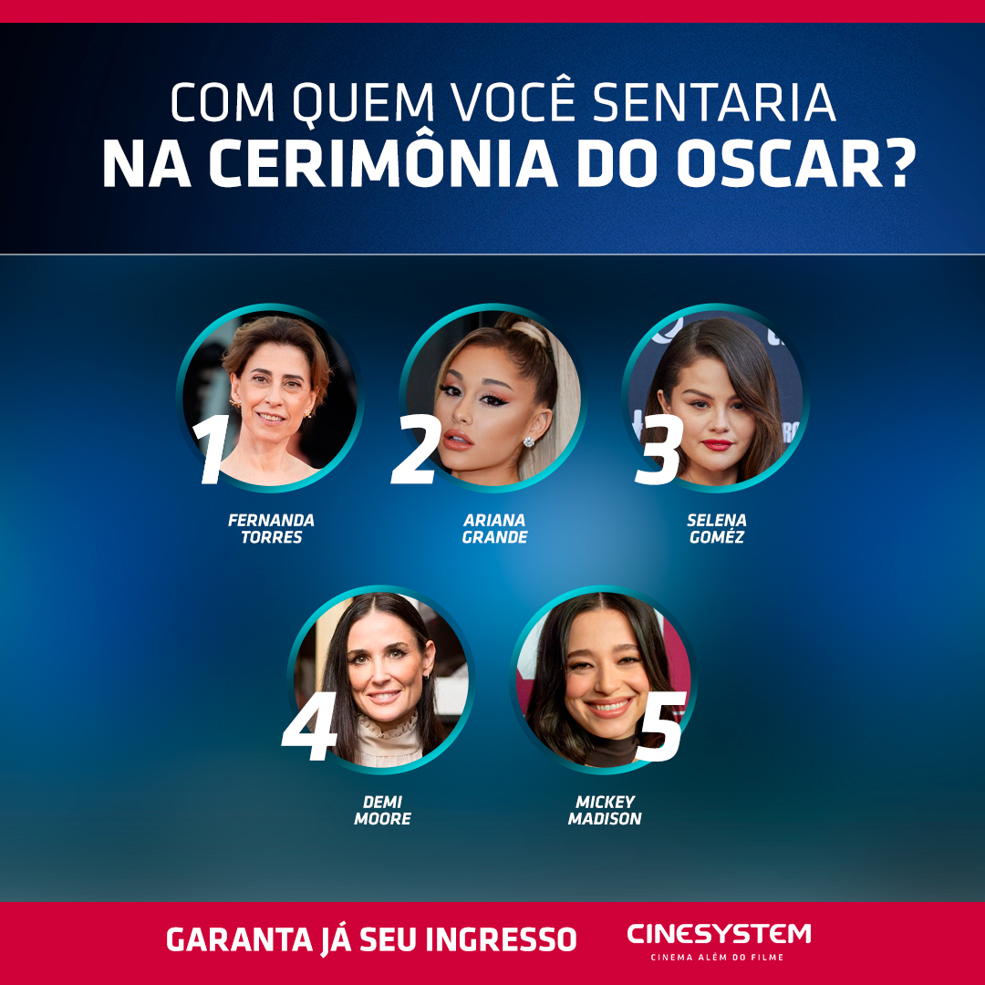 Escolha com quem você se sentaria durante a cerimônia do Oscar. Garanta seu ingresso para a maratona do Oscar ne Cinesystem 🏆​

Ingressos no link da bio.​

#CinemaAlémDoFilme #HojeNaCinesystem