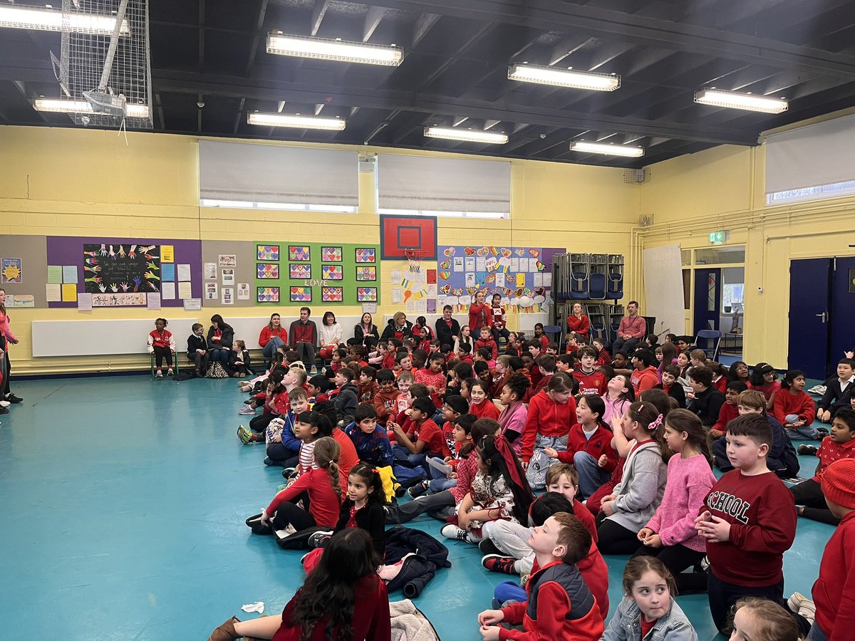 of_wedgewood's tweet image. Friendship Week assembly. All dressed in red in aid of Irish Cancer Society