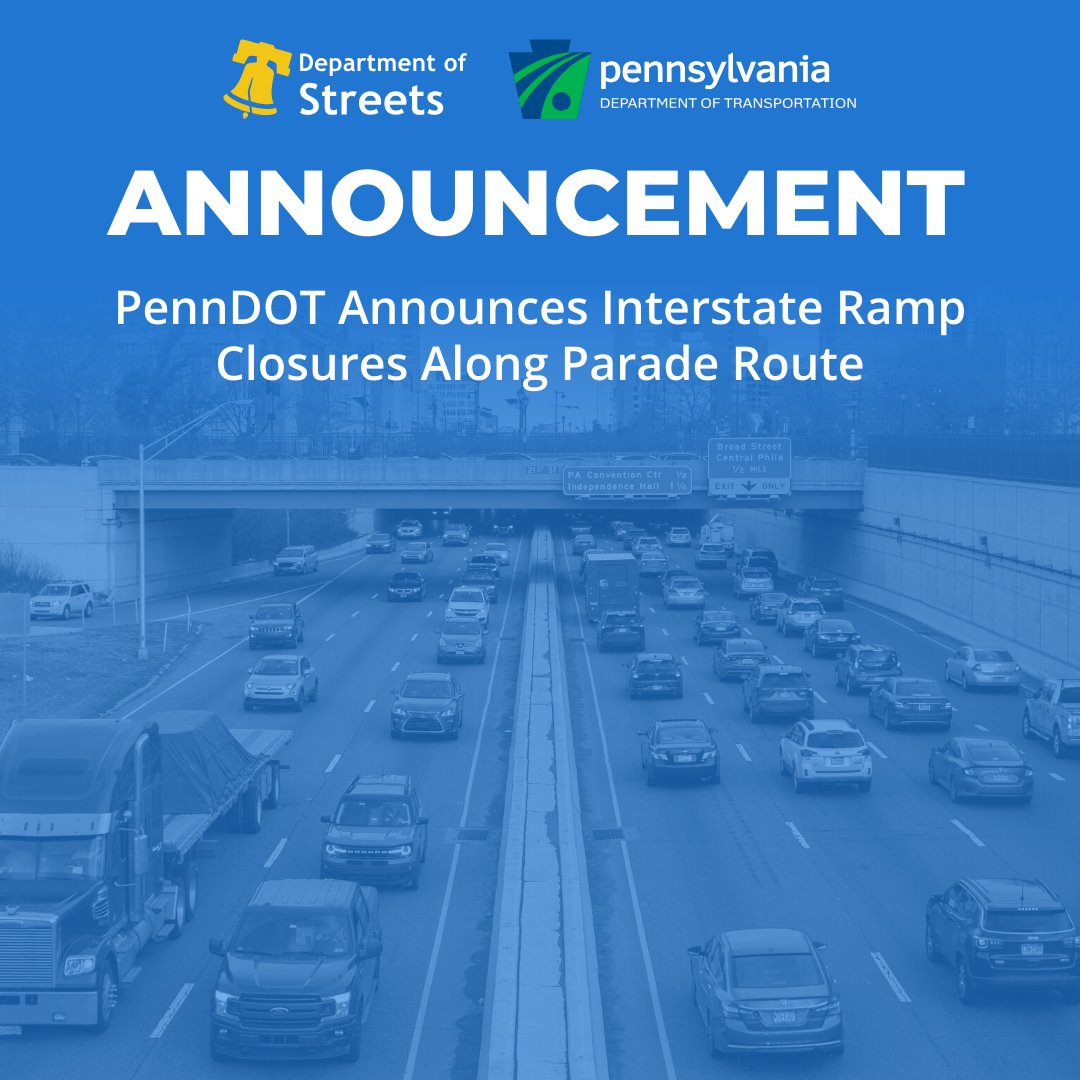 See PennDOT’s Eagles Parade Interstate Ramp Closure announcement for detailed information and updates: pa.gov/agencies/pennd…