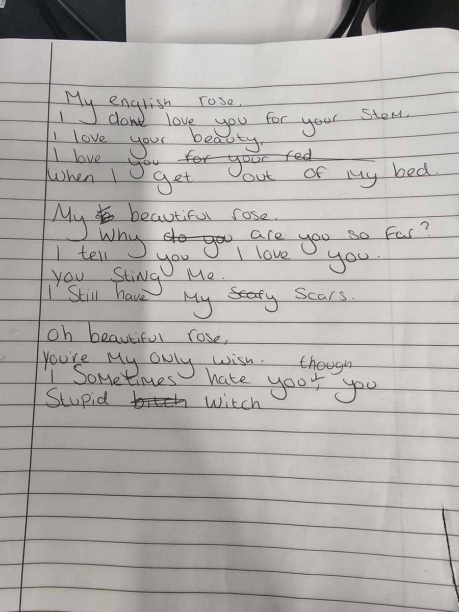 Student dedicated a valentines poem to me. I'm not sure if I should be hurt, proud, or worried. #English #ValentinesDay #poetry