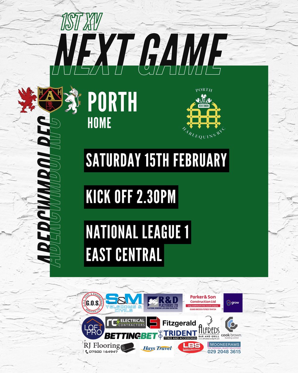 𝙉𝙀𝙓𝙏 𝙂𝘼𝙈𝙀

Tomorrow our 1st XV welcome Porth Harlequins for another important league fixture

#TheVillage #OYMC🙌🏼