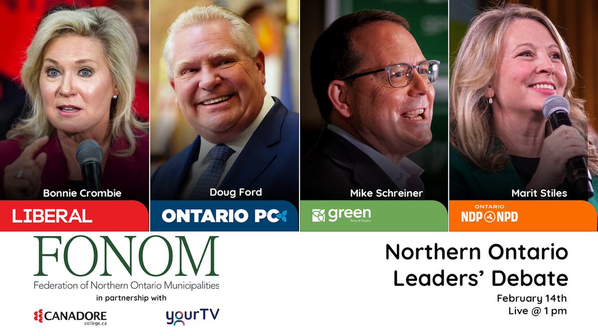 yourtvontario's tweet photo. Watch the Northern Ontario Leaders' Debate live from North Bay today at 1pm on #yourTV #onoli @cogeco @fonom_info https://t.co/ogbkKn8UfO