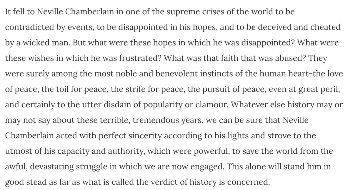 Don't compare Trump to Neville Chamberlain. Chamberlain did not personally like the dictator he dealt with. Chamberlain did not staff his ministry with pro-dictator enthusiasts. Chamberlain was not helped into office in the first place by that dictator. From Churchill's eulogy: