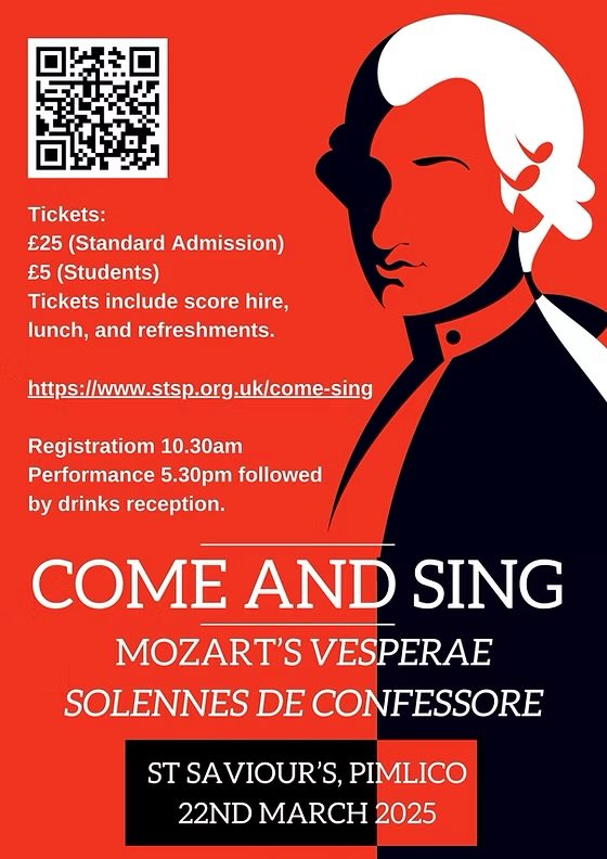 Join us for what promises to be a wonderful day exploring Mozart’s Vesperae Solennes de Confessore on 22nd March. Tickets £25 + booking fee available on the website stsp.org.uk/come-sing. We hope to see you there!