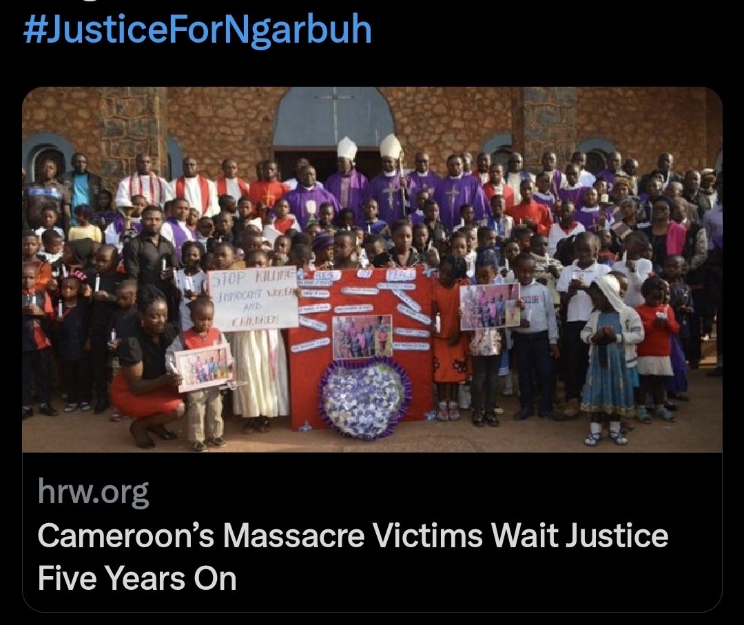 Global Takumbeng (@gtakumbeng) on Twitter photo It's been 5yrs that the mothers of #Ngarbuh have been waiting for the Gov't of <a href="/PR_Paul_BIYA/">President Paul BIYA</a> to set the records straight and conclude on the investigation opened on genocide of the kids #JusticeForNgarbuh
<a href="/unisco/">the real eunice koh</a> <a href="/UN_Women/">UN Women</a> <a href="/ncfrmi_ng/">Refugees, Migrants & IDPs Commission</a>
<a href="/UNOSAPG/">UN Genocide Prevention</a> <a href="/BLMLA/">#BlackLivesMatter-LA</a>
<a href="/MichelleObama/">Michelle Obama</a> <a href="/FCDOGovUK/">Foreign, Commonwealth & Development Office</a> It's been 5yrs that the mothers of #Ngarbuh have been waiting for the Gov't of <a href="/PR_Paul_BIYA/">President Paul BIYA</a> to set the records straight and conclude on the investigation opened on genocide of the kids #JusticeForNgarbuh
<a href="/unisco/">the real eunice koh</a> <a href="/UN_Women/">UN Women</a> <a href="/ncfrmi_ng/">Refugees, Migrants & IDPs Commission</a>
<a href="/UNOSAPG/">UN Genocide Prevention</a> <a href="/BLMLA/">#BlackLivesMatter-LA</a>
<a href="/MichelleObama/">Michelle Obama</a> <a href="/FCDOGovUK/">Foreign, Commonwealth & Development Office</a>