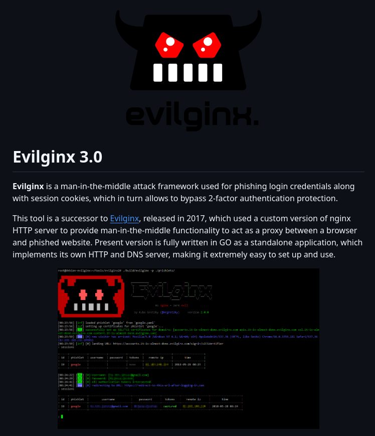 Phishing framework to capture login credentials and session cookies