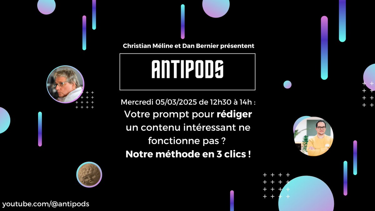Dan Bernier (@danydan_fr) on Twitter photo #SEO, le plus dur est de trouver l'idée de départ ! Et les #IA ne vous aideront pas...
Pour ANTIPODS du 05/03 à 12h30 avec <a href="/ChristianMeline/">Christian Méline (Ph Neutre)</a> nous présenterons comment trouver des idées en moins de 3 clics
LIVE Linkedin urlr.me/M46yEW ou YT urlr.me/n6yrY2 #SEO, le plus dur est de trouver l'idée de départ ! Et les #IA ne vous aideront pas...
Pour ANTIPODS du 05/03 à 12h30 avec <a href="/ChristianMeline/">Christian Méline (Ph Neutre)</a> nous présenterons comment trouver des idées en moins de 3 clics
LIVE Linkedin urlr.me/M46yEW ou YT urlr.me/n6yrY2