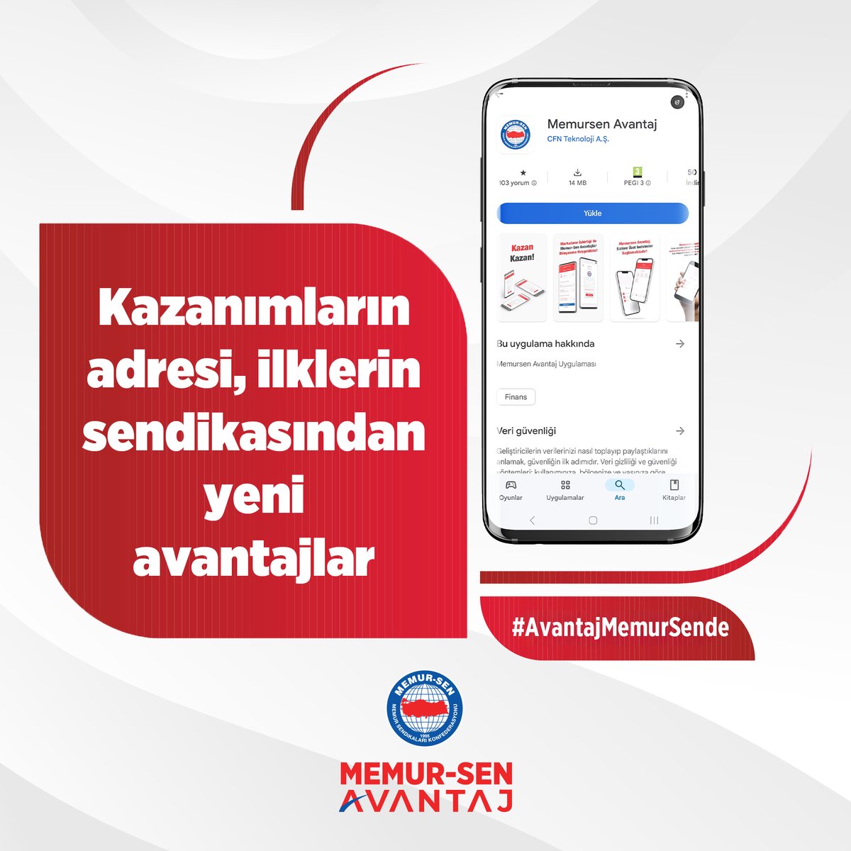 Kazanımların adresi, ilklerin sendikasından yeni avantajlar
📲 Uygulamayı indirin, Harcamanızı düşürün.
#AvantajMemurSende