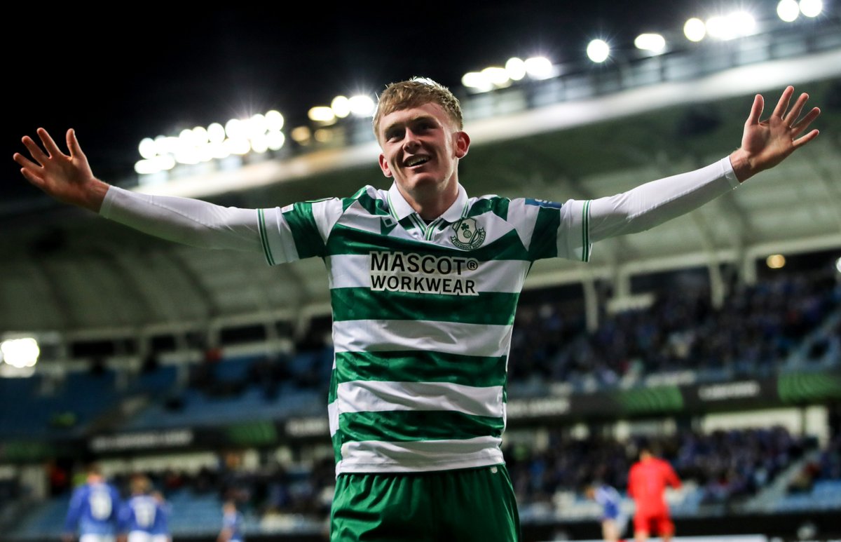 Shamrock Rovers' Michael Noonan celebrates scoring against Molde, becoming the youngest scorer in European Club competition.

🍀