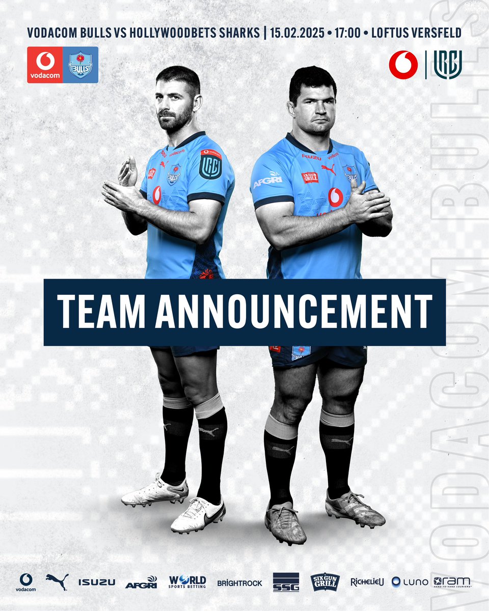 BlueBullsRugby's tweet photo. YOUR Team to face the Hollywoodbets Sharks tomorrow at LOFTUS 🥶

GRAB YOUR TICKETS NOW ➡️ https://t.co/m0aR7qpPm9 

@Vodacom #URC | @URCOfficial_RSA 

#BokBuster | #FillUpLoftus https://t.co/YMRYYtLBD9