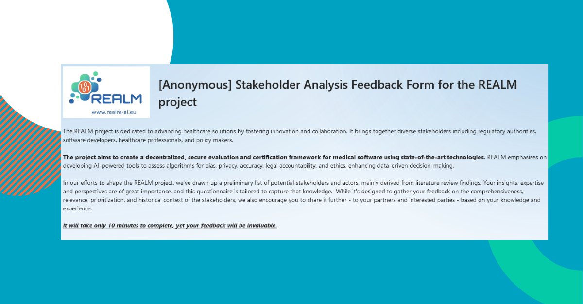 🚨 Help shape the #REALM project! Join us in developing a collaborative platform for medical device software evaluation. Help us identify the stakeholders to improve the healthcare system. 📷forms.office.com/pages/response…… Spread the word, share the survey 📷#AI