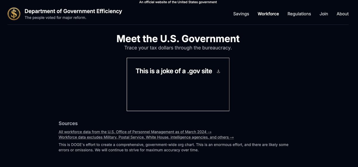vxunderground's tweet photo. Per @404mediaco — the United States Department of Government Efficiency (D.O.G.E.), the newly formed government agency ran by Elon Musk, appears to have some security problems.

Two web security experts discovered it is possible to push updates to the D.O.G.E. database. https://t.co/Wc6T7QuxkA