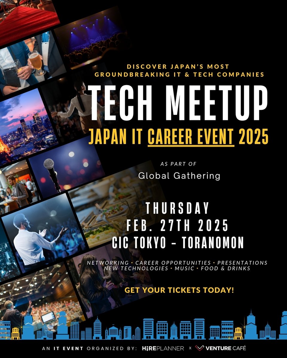 HirePlanner's tweet photo. 🤖 Calling all Tech enthusiasts, industry leaders, and innovators in Japan! Venture Cafe Tokyo &amp; https://t.co/am9I9j4EaM are teaming up to host an IT &amp; Tech Meet-up &amp; Career Event on Feb 27th @CICTokyo
More:
🔗https://t.co/9baDBkZHIM

#globalgathering #TechMeetup #networkingtokyo https://t.co/O6wplZavUL