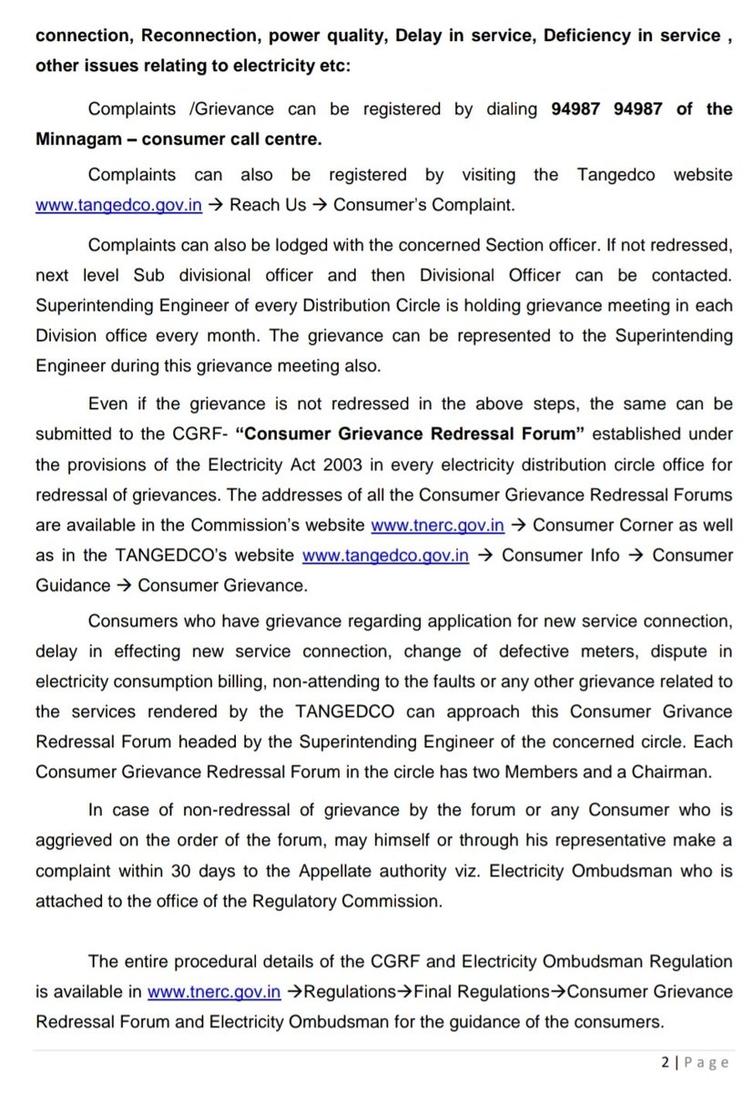 h_pongilath's tweet photo. Press release (01/06/2022) to the Public & make them aware of
the existence of multilevel #grievance redressal mechanism available to the #electricity
consumers & the functioning of the Consumer Grievance Redressal Forum (#CGRF) in
each Circle Office of #TNPDCL (formerly TNEB) https://t.co/adG26cHgTH
