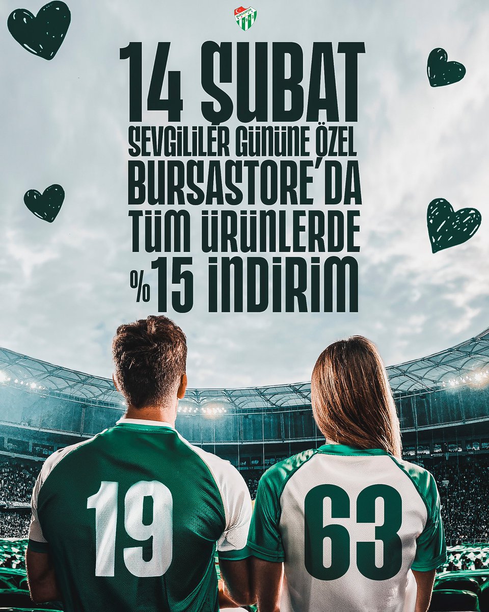 Sevgi paylaştıkça çoğalır, yeşil-beyaz aşkı Bursastore’da yaşanır! 💚🤍 14 Şubat’a özel %15 indirim tüm gün boyunca devam ediyor! ⏳ #BursaStore #SevgililerGünü #YeşilBeyazAşk”