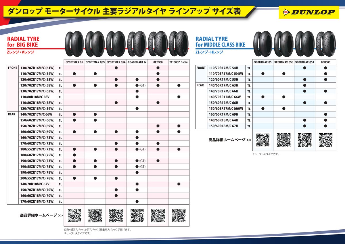 ダンロップMC主要ラジアルタイヤラインアップ表】 あなたの好みの