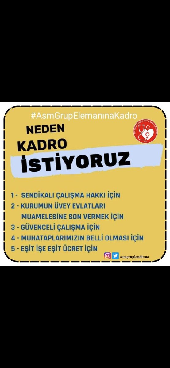 Bizler sağlıkçıyız özlük haklarımızla mesleğimizi sağlıkçı sıfatı ile yapmak istiyoruz 

#AsmGrupElemanınaKadro