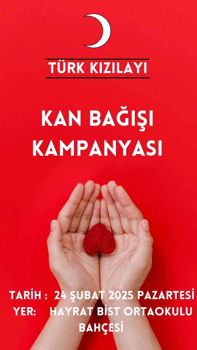 Nuhoğlu Vakfı Ramiz Yıldırım Halk Eğitimi Merkezi (@hayrathem61) on Twitter photo #Kızılay
Kan Bağışı Kampanyası
Yer:Hayrat Bist İlk/Ortaokulu Bahçesi
Tarih:24 Şubat 2025 Pazartesi
<a href="/mdemircioglu01/">Mustafa DEMİRCİOĞLU</a>
<a href="/onuryeter61/">Onur YETER 🇹🇷</a>
<a href="/HayratMEM/">Hayrat İlçe Milli Eğitim Müdürlüğü</a>
<a href="/Trabzon_MEM/">Trabzon İl Milli Eğitim Müdürlüğü</a>
<a href="/Hayrat_kymkm/">Hayrat Kaymakamlığı</a> #Kızılay
Kan Bağışı Kampanyası
Yer:Hayrat Bist İlk/Ortaokulu Bahçesi
Tarih:24 Şubat 2025 Pazartesi
<a href="/mdemircioglu01/">Mustafa DEMİRCİOĞLU</a>
<a href="/onuryeter61/">Onur YETER 🇹🇷</a>
<a href="/HayratMEM/">Hayrat İlçe Milli Eğitim Müdürlüğü</a>
<a href="/Trabzon_MEM/">Trabzon İl Milli Eğitim Müdürlüğü</a>
<a href="/Hayrat_kymkm/">Hayrat Kaymakamlığı</a>