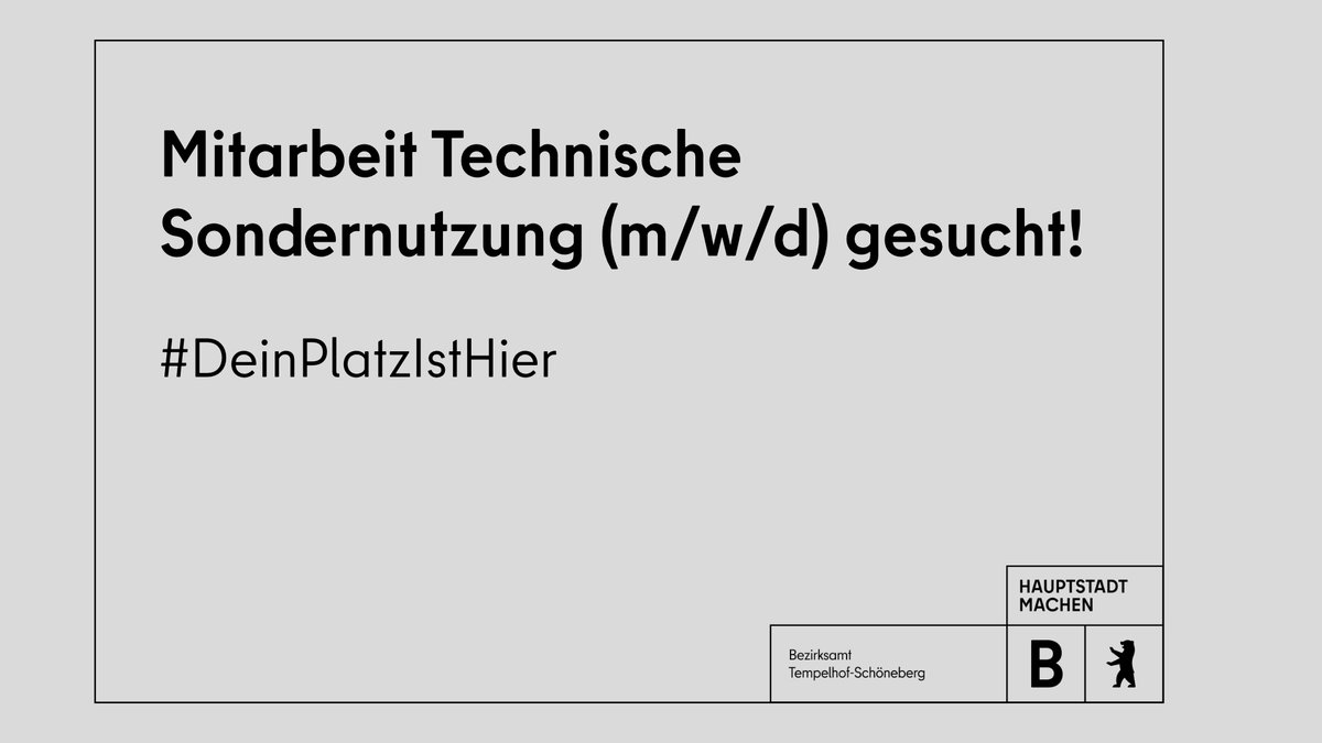 Das Straßen- und Grünflächenamt im Bezirksamt #Tempelhof-#Schöneberg sucht ab sofort und unbefristet Mitarbeit Technische Sondernutzung (m/w/d).

Bewerbungsfrist: 🗓️ 02.03.2025

➡️ karriereportal-stellen.berlin.de/stellenangebot…

#Jobs #DeinPlatzIstHier
