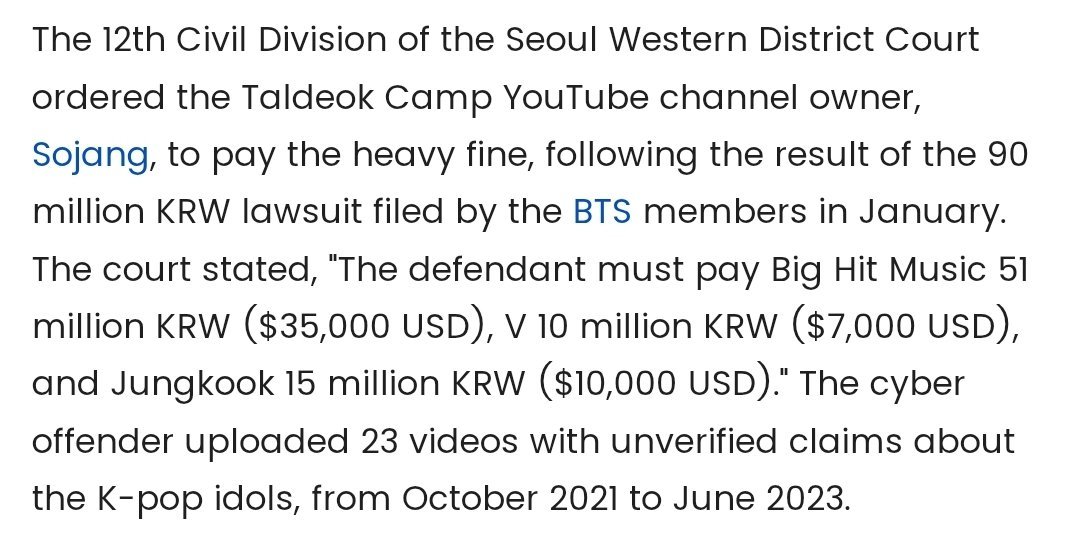 BTS V and JK Sojang Defamation Case
