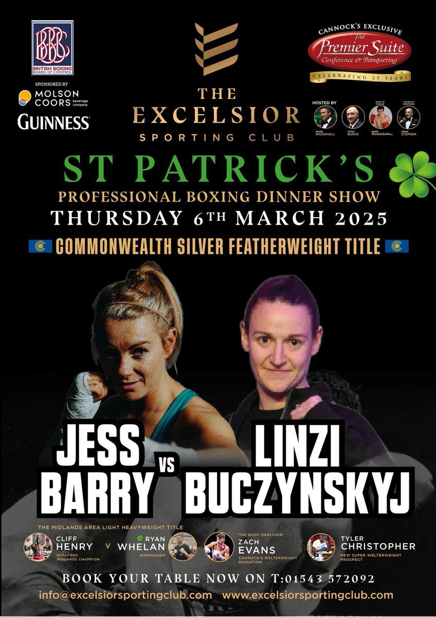 ExcelsiorSc1's tweet photo. English Featherweight Champion Jess Barry fights for the Commonwealth Silver Featherweight Title, and will defend her English Title against Linzi Buczynskyj at the next Excelsior Sporting Club Dinner Show on Thursday 6th March @ThePremierSuite Cannock Staffordshire https://t.co/oluHE6UwGM