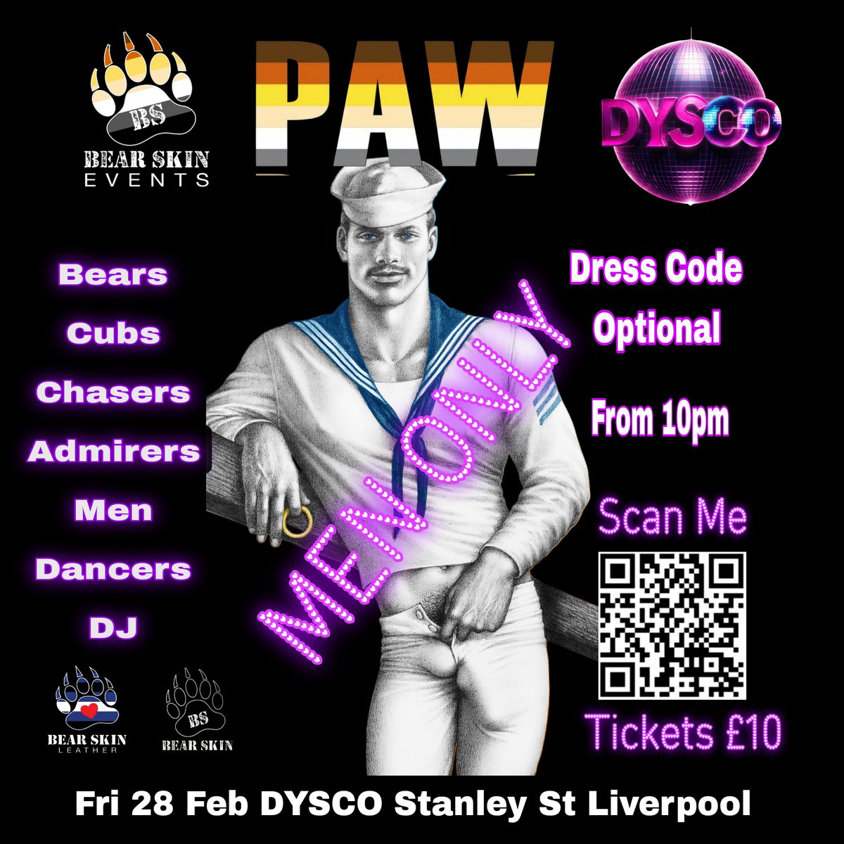 PAW by Bear Skin Events is returning to DYSCO!

An exclusive event for bears and cubs 🐻

📅 Friday, 28 February
📍 DYSCO
Tickets available here: buytickets.at/bearskinevents…