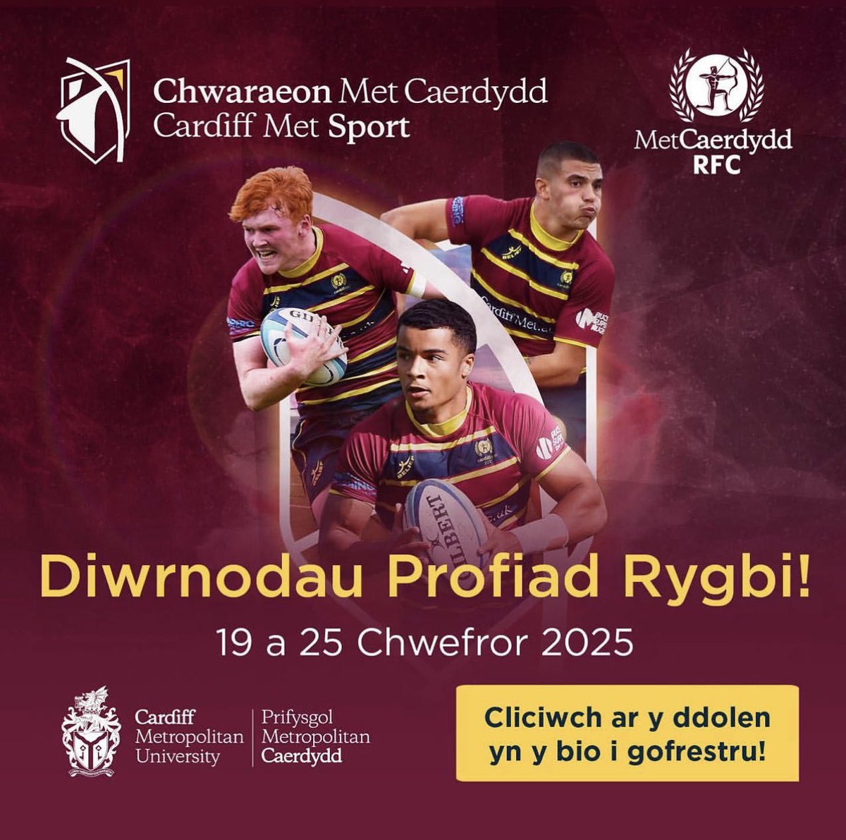 Cardiff Met RFC (@cardiffmetrfc) on Twitter photo Rugby Experience Day Update 🏉🏹
Application deadline has now passed! 📅✅
All applicants will receive an email by end of day today. 📧
If you missed the deadline but still want to attend, or haven’t received your email, contact us at:
performancerugby@cardiffmet.ac.uk Rugby Experience Day Update 🏉🏹
Application deadline has now passed! 📅✅
All applicants will receive an email by end of day today. 📧
If you missed the deadline but still want to attend, or haven’t received your email, contact us at:
performancerugby@cardiffmet.ac.uk